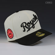 KANSAS CITY ROYALS RAISED ROYAL MR. RUDE OFF WHITE NEW ERA FITTED CAP