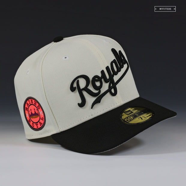 KANSAS CITY ROYALS RAISED ROYAL MR. RUDE OFF WHITE NEW ERA FITTED CAP