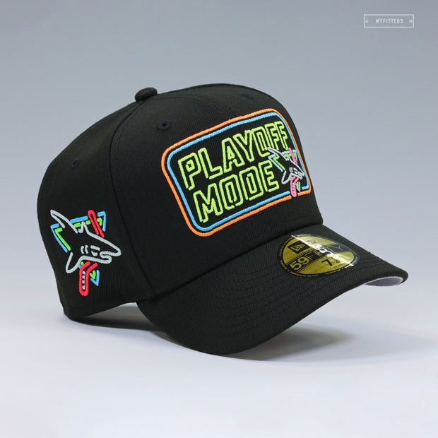 SAN JOSE SHARKS PLAYOFF MODE 2019 NEON BLACK LIGHTS NEW ERA FITTED CAP