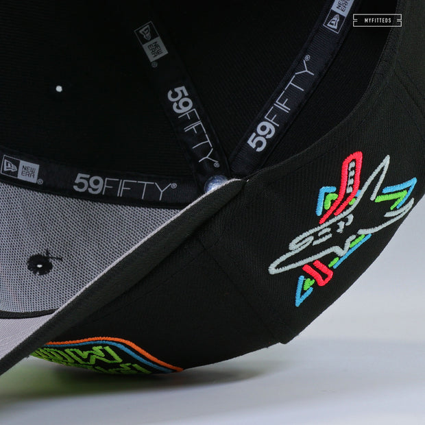 SAN JOSE SHARKS PLAYOFF MODE 2019 NEON BLACK LIGHTS NEW ERA FITTED CAP