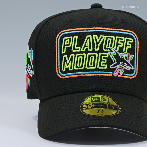 SAN JOSE SHARKS PLAYOFF MODE 2019 NEON BLACK LIGHTS NEW ERA FITTED CAP