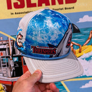 CLEARWATER THRESHERS JAWS UNIVERSAL STUDIOS INSPIRED TRUCKER MESH ELITE SERIES A-FRAME NEW ERA CAP