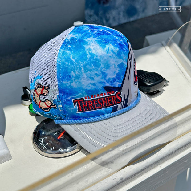 CLEARWATER THRESHERS JAWS UNIVERSAL STUDIOS INSPIRED TRUCKER MESH ELITE SERIES A-FRAME NEW ERA CAP