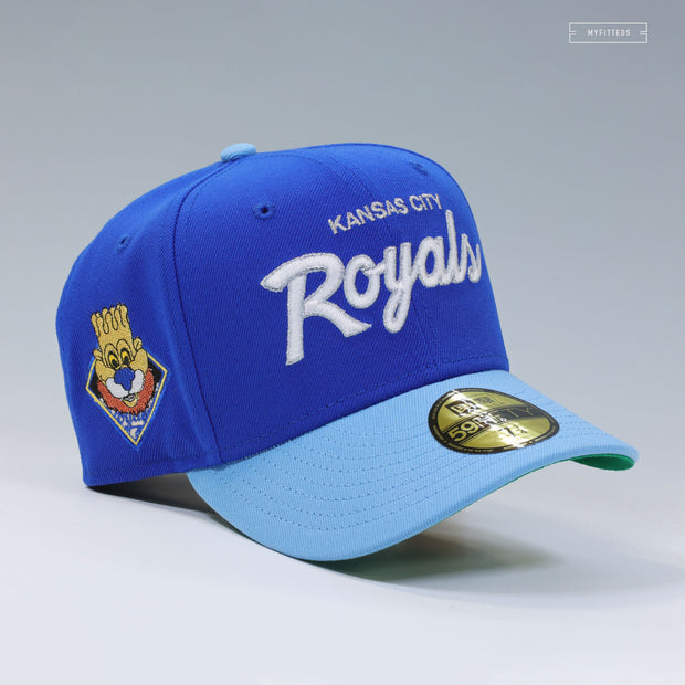 KANSAS CITY ROYALS RETRO SCRIPT SLUGGERRR MASCOT NEW ERA FITTED CAP