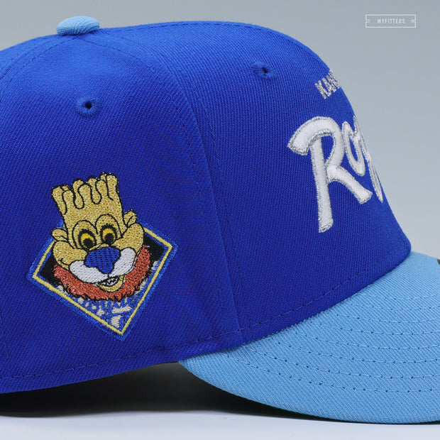 KANSAS CITY ROYALS RETRO SCRIPT SLUGGERRR MASCOT NEW ERA FITTED CAP