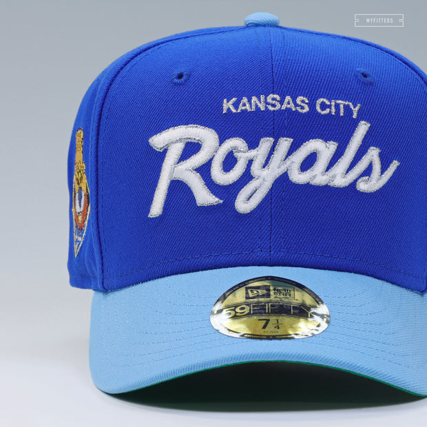 KANSAS CITY ROYALS RETRO SCRIPT SLUGGERRR MASCOT NEW ERA FITTED CAP