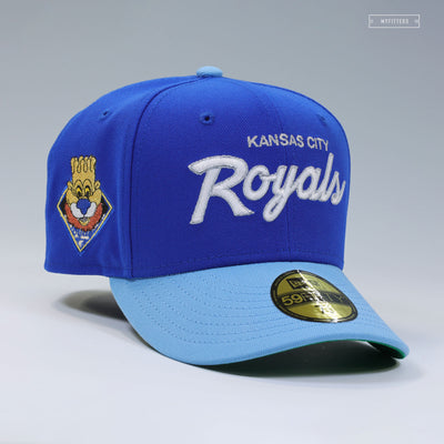 KANSAS CITY ROYALS RETRO SCRIPT SLUGGERRR MASCOT NEW ERA FITTED CAP