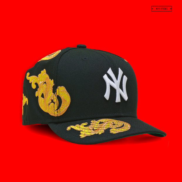 NEW YORK YANKEES WREATHS JET BLACK GOLDEN WILLOW NEW ERA FITTED CAP
