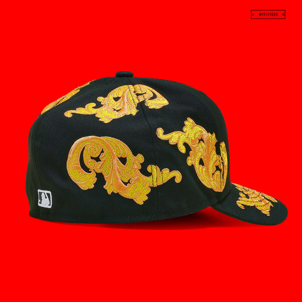 NEW YORK YANKEES WREATHS JET BLACK GOLDEN WILLOW NEW ERA FITTED CAP