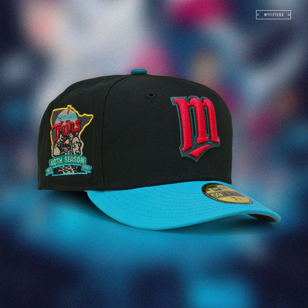 MINNESOTA TWINS 40TH SEASON "JET BLACK DARK CALYPSO GREEN " NEW ERA FITTED CAP