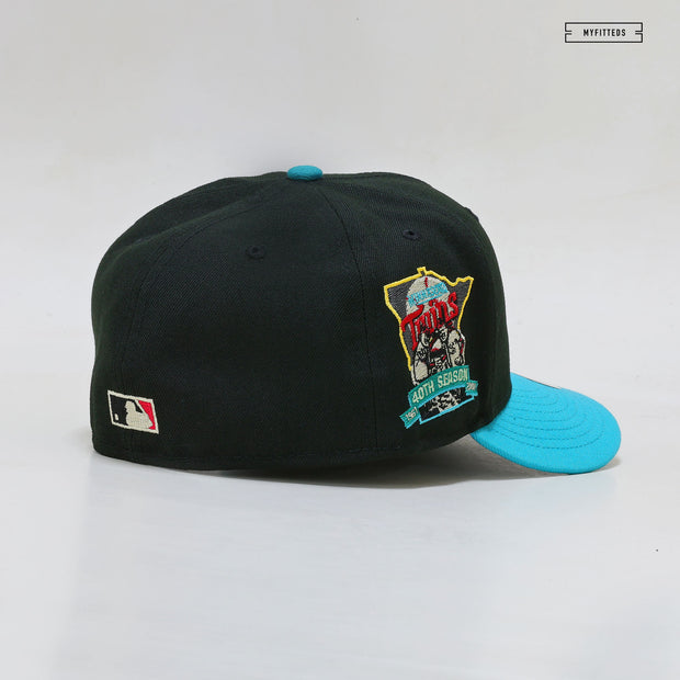 MINNESOTA TWINS 40TH SEASON "JET BLACK DARK CALYPSO GREEN " NEW ERA FITTED CAP