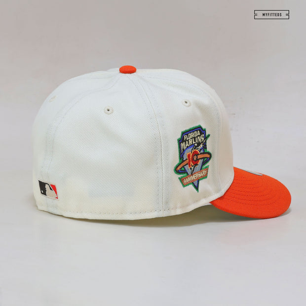 FLORIDA MARLINS 10TH ANNIVERSARY "OFF WHITE / DARK SOLAR FLARE " NEW ERA HAT