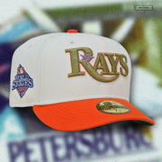 TAMPA BAY RAYS 2008 WORLD SERIES "OFF WHITE / DARK SOLAR FLARE " NEW ERA HAT