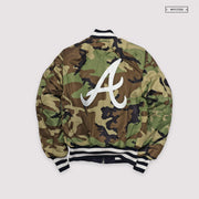 NEW ERA X ALPHA INDUSTRIES ATLANTA BRAVES REVERSIBLE BOMBER JACKET