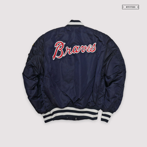 NEW ERA X ALPHA INDUSTRIES ATLANTA BRAVES REVERSIBLE BOMBER JACKET